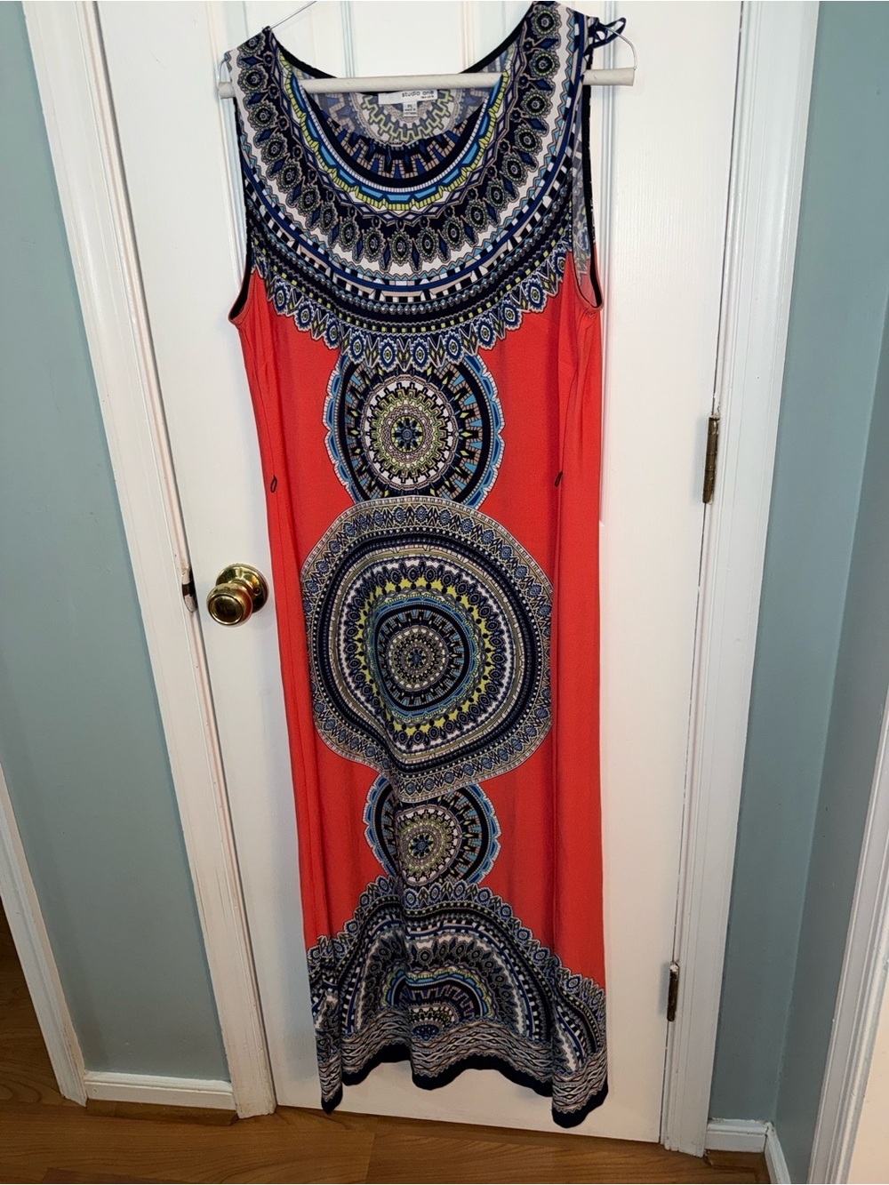 Studio One Coral Maxi with Blue and Navy Medallion Print